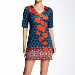 Anthropologie PLENTY by TRACY REESE Floral Scuba Dress Black Blue Red